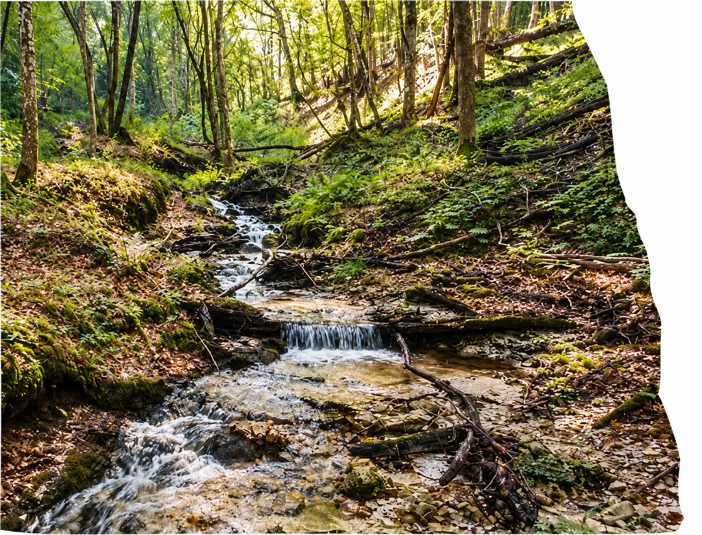 Woodland stream among trees – Žumberak and Gorjanci hike
